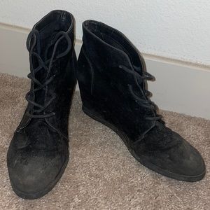 black wedge booties